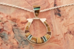 Navajo Artist Calvin Begay Genuine Picture Jasper Sterling Silver Horseshoe Pendant